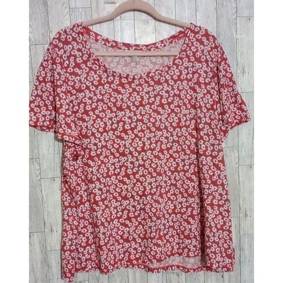 Lucky Brand Tee Top‎ Flutter Sleeves Floral Red Size XXL - Picture 1 of 4